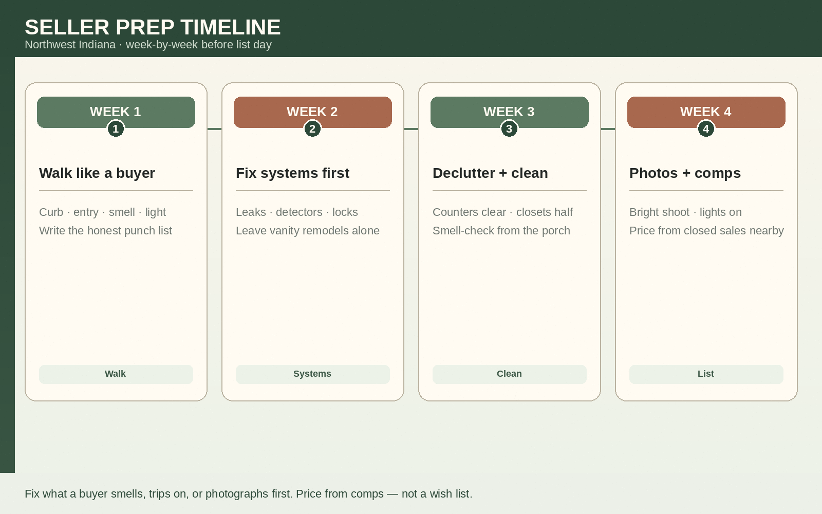 Week-by-week seller prep timeline before you list in Northwest Indiana