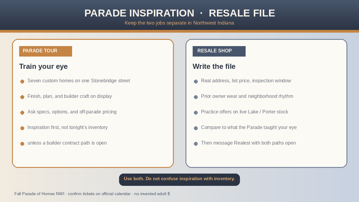Parade inspiration versus resale shopping in Northwest Indiana: train your eye, then write on real inventory